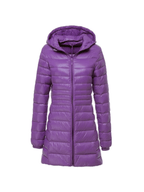 Women Coat | Quilted Hood Long Cut Cold Weather Fit - Evergreen Outfits- Coats