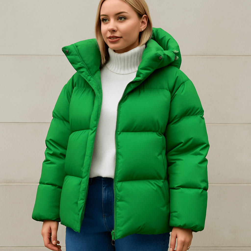 Women Coat | Quilted Loose Fit with Fixed Hood for Winter - Evergreen Outfits- Coats