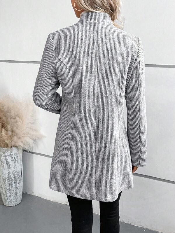 Women Coat | Single-Button Longline Herringbone Design - Evergreen Outfits- Coats