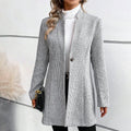 Women Coat | Single-Button Longline Herringbone Design - Evergreen Outfits- Coats
