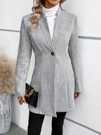 Women Coat | Single-Button Longline Herringbone Design - Evergreen Outfits- Coats