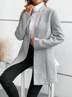 Women Coat | Single-Button Longline Herringbone Design - Evergreen Outfits- Coats