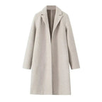 Women Coat | Straight-Cut Long Silhouette with Hidden Button Front - Evergreen Outfits- Coats