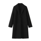 Women Coat | Straight-Cut Long Silhouette with Hidden Button Front - Evergreen Outfits- Coats