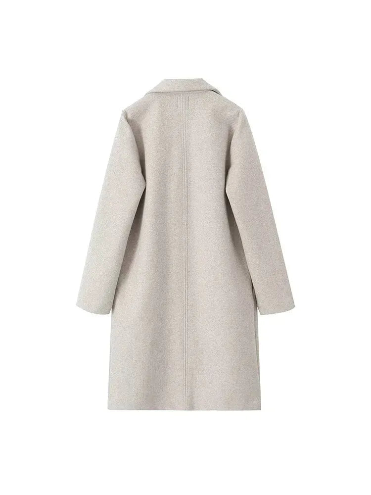 Women Coat | Straight-Cut Long Silhouette with Hidden Button Front - Evergreen Outfits- Coats