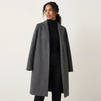Women Coat | Straight-Cut Long Silhouette with Hidden Button Front - Evergreen Outfits- Coats