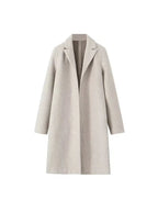 Women Coat | Straight-Cut Long Silhouette with Hidden Button Front - Evergreen Outfits- Coats