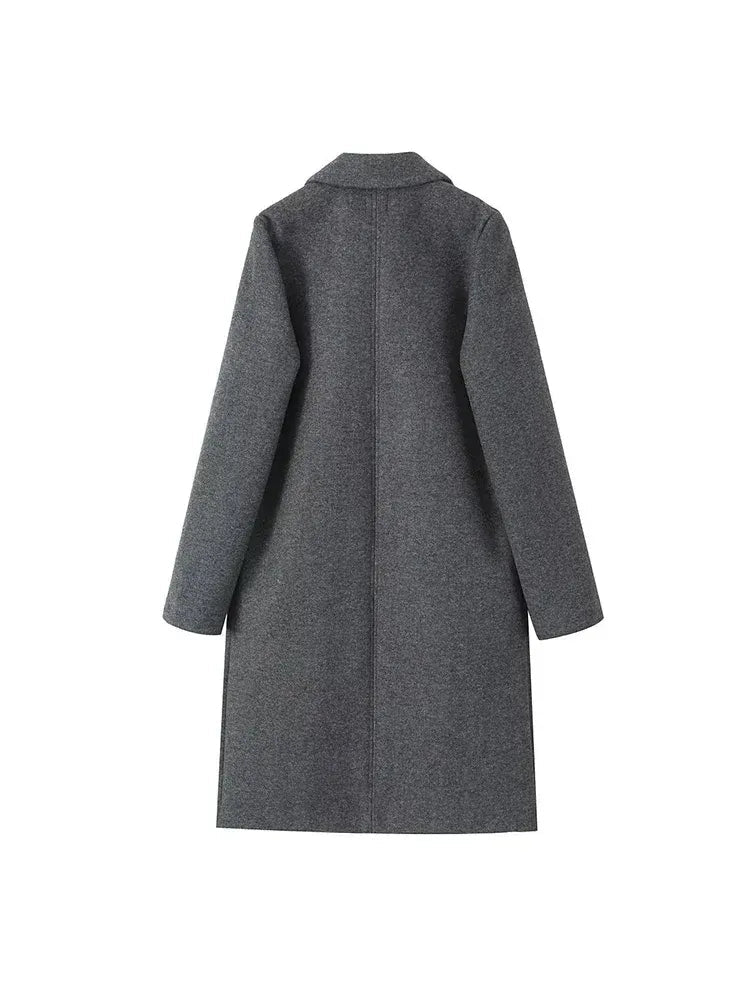 Women Coat | Straight-Cut Long Silhouette with Hidden Button Front - Evergreen Outfits- Coats