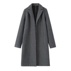 Women Coat | Straight-Cut Long Silhouette with Hidden Button Front - Evergreen Outfits- Coats