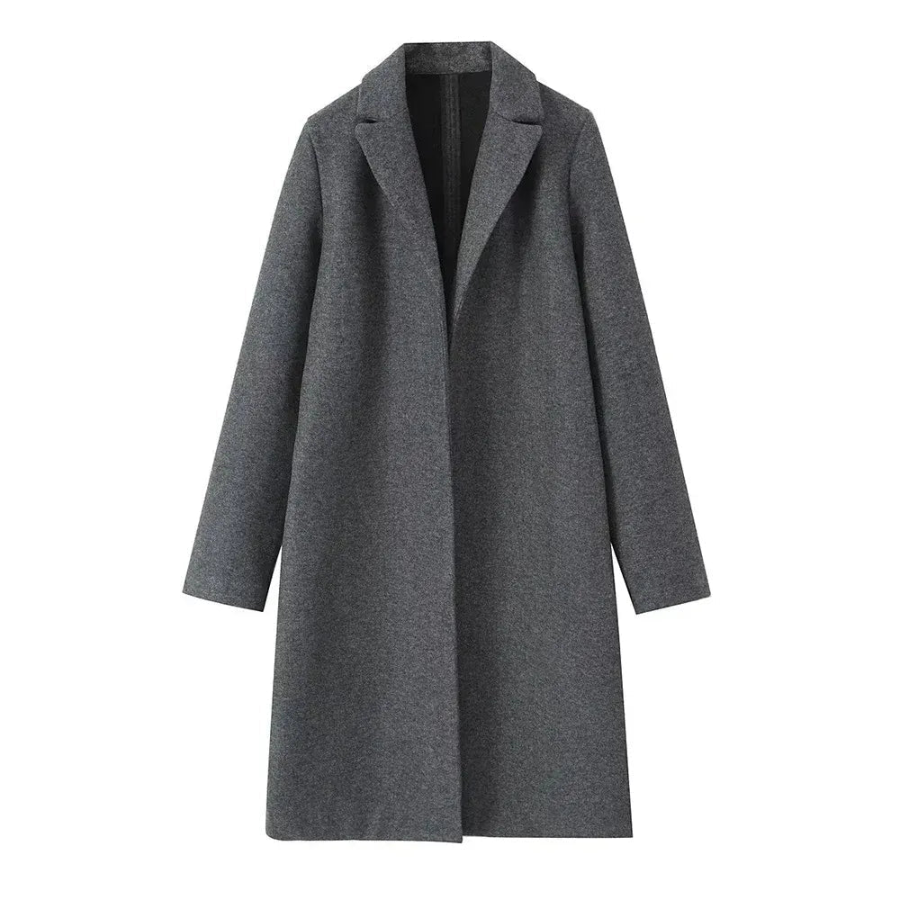 Women Coat | Straight-Cut Long Silhouette with Hidden Button Front - Evergreen Outfits- Coats