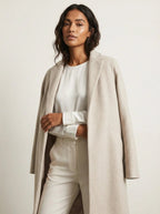 Women Coat | Straight-Cut Long Silhouette with Hidden Button Front - Evergreen Outfits- Coats