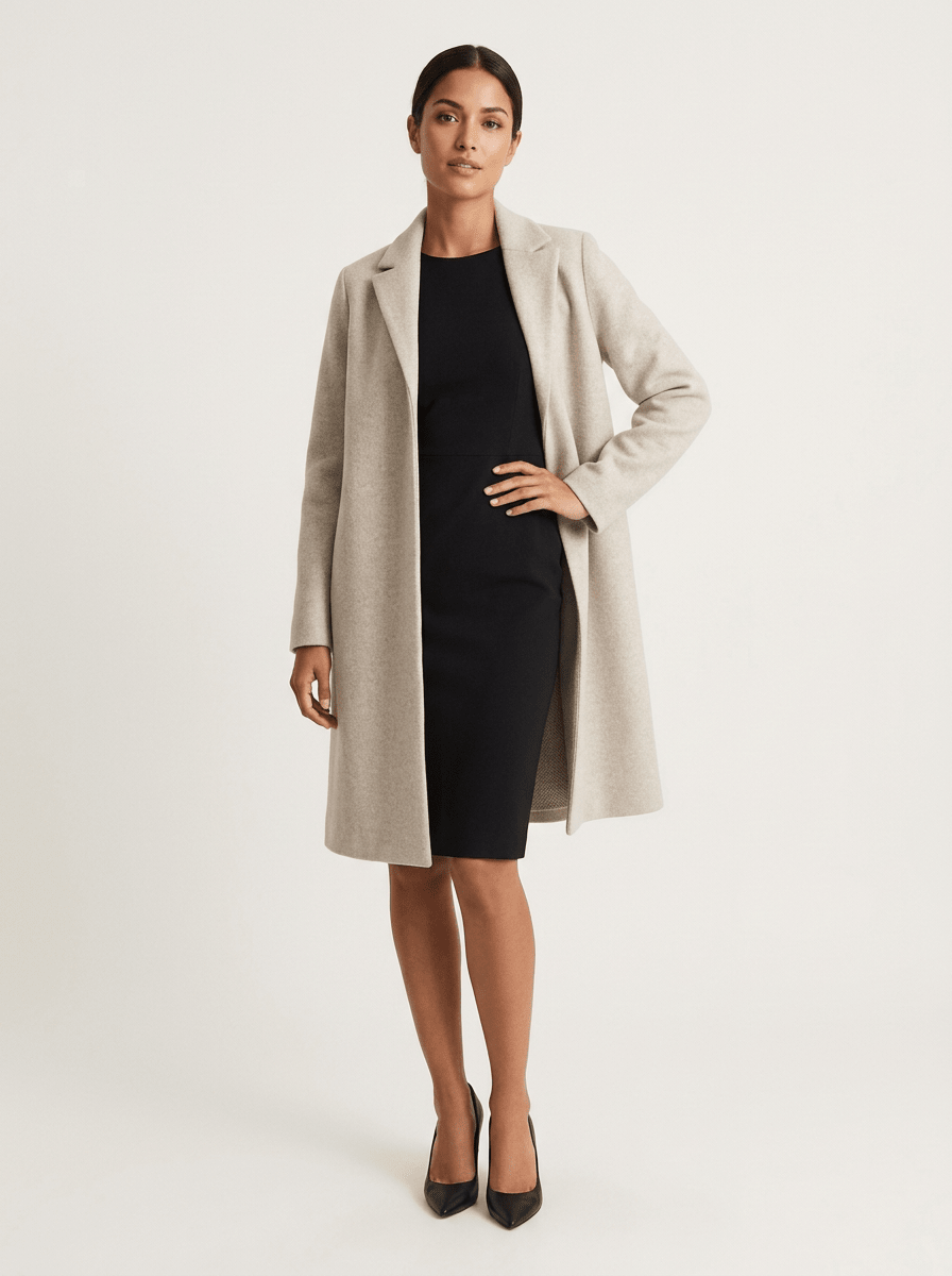Women Coat | Straight-Cut Long Silhouette with Hidden Button Front - Evergreen Outfits- Coats