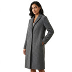 Women Coat | Straight-Cut Long Silhouette with Hidden Button Front - Evergreen Outfits- Coats