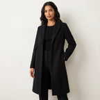 Women Coat | Straight-Cut Long Silhouette with Hidden Button Front - Evergreen Outfits- Coats