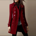 Women Coat | Tailored Double-Breasted Long Fit Design - Evergreen Outfits- Coats