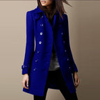 Women Coat | Tailored Double-Breasted Long Fit Design - Evergreen Outfits- Coats