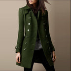 Women Coat | Tailored Double-Breasted Long Fit Design - Evergreen Outfits- Coats
