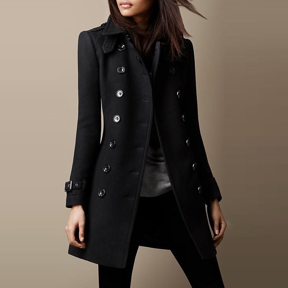 Women Coat | Tailored Double-Breasted Long Fit Design - Evergreen Outfits- Coats