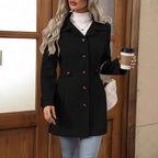 Women Coat | Tailored Fit with Double-Breasted Front Belt - Evergreen Outfits- Coats