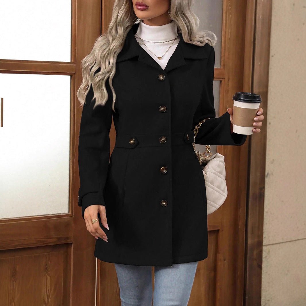 Women Coat | Tailored Fit with Double-Breasted Front Belt - Evergreen Outfits- Coats