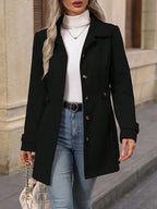 Women Coat | Tailored Fit with Double-Breasted Front Belt - Evergreen Outfits- Coats