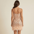 Women Cocktail Dress Structured Fit Sequin Fringe Detail - Evergreen Outfits - Women Mini Dress