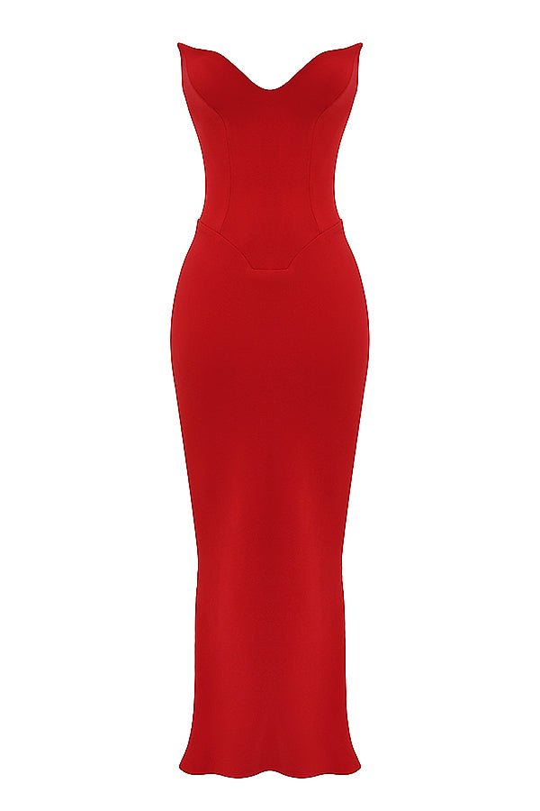 Women Corset Dress Strapless Structured Fitted Bodice - Evergreen Outfits - Women Maxi Dress