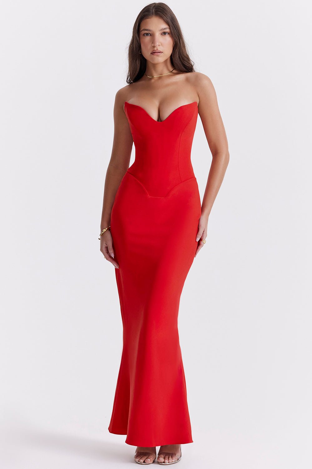 Women Corset Dress Strapless Structured Fitted Bodice - Evergreen Outfits - Women Maxi Dress