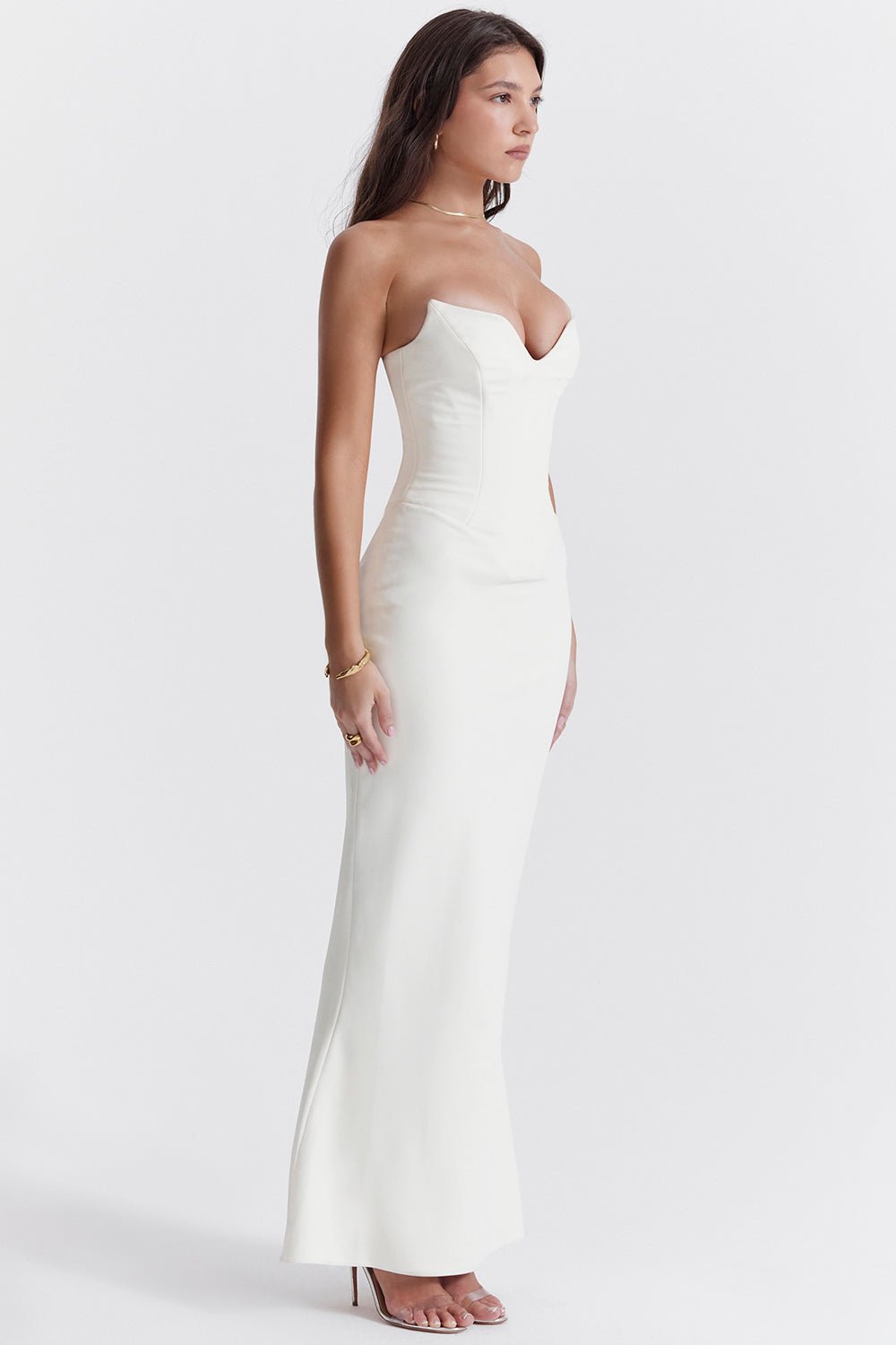 Women Corset Dress Strapless Structured Fitted Bodice - Evergreen Outfits - Women Maxi Dress