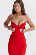 Women Corset Dress Strapless Structured Fitted Bodice - Evergreen Outfits - Women Maxi Dress