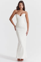 Women Corset Dress Strapless Structured Fitted Bodice - Evergreen Outfits - Women Maxi Dress