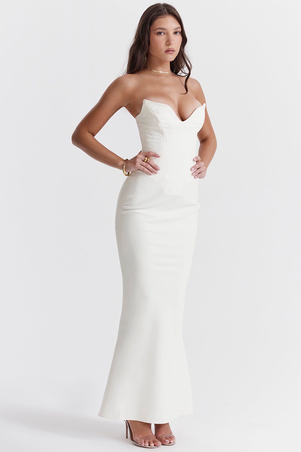 Women Corset Dress Strapless Structured Fitted Bodice - Evergreen Outfits - Women Maxi Dress