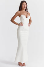 Women Corset Dress Strapless Structured Fitted Bodice - Evergreen Outfits - Women Maxi Dress
