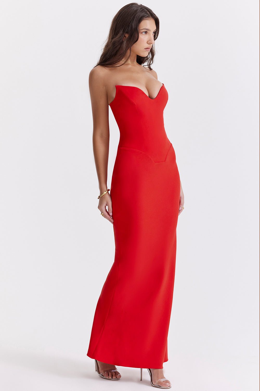 Women Corset Dress Strapless Structured Fitted Bodice - Evergreen Outfits - Women Maxi Dress