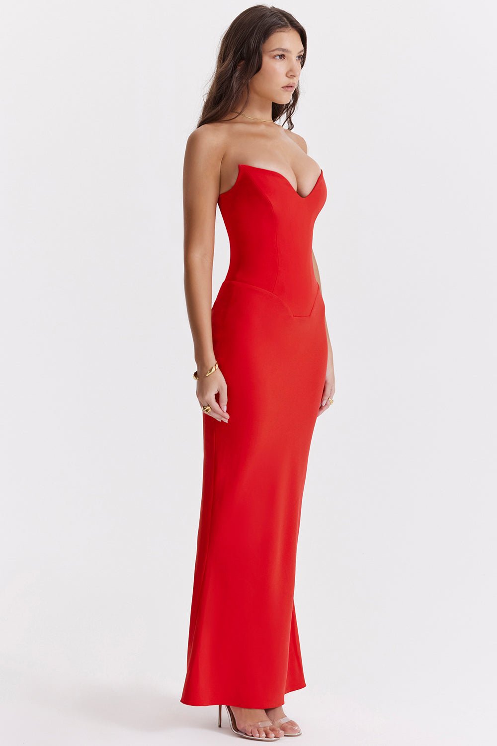 Women Corset Dress Strapless Structured Fitted Bodice - Evergreen Outfits - Women Maxi Dress