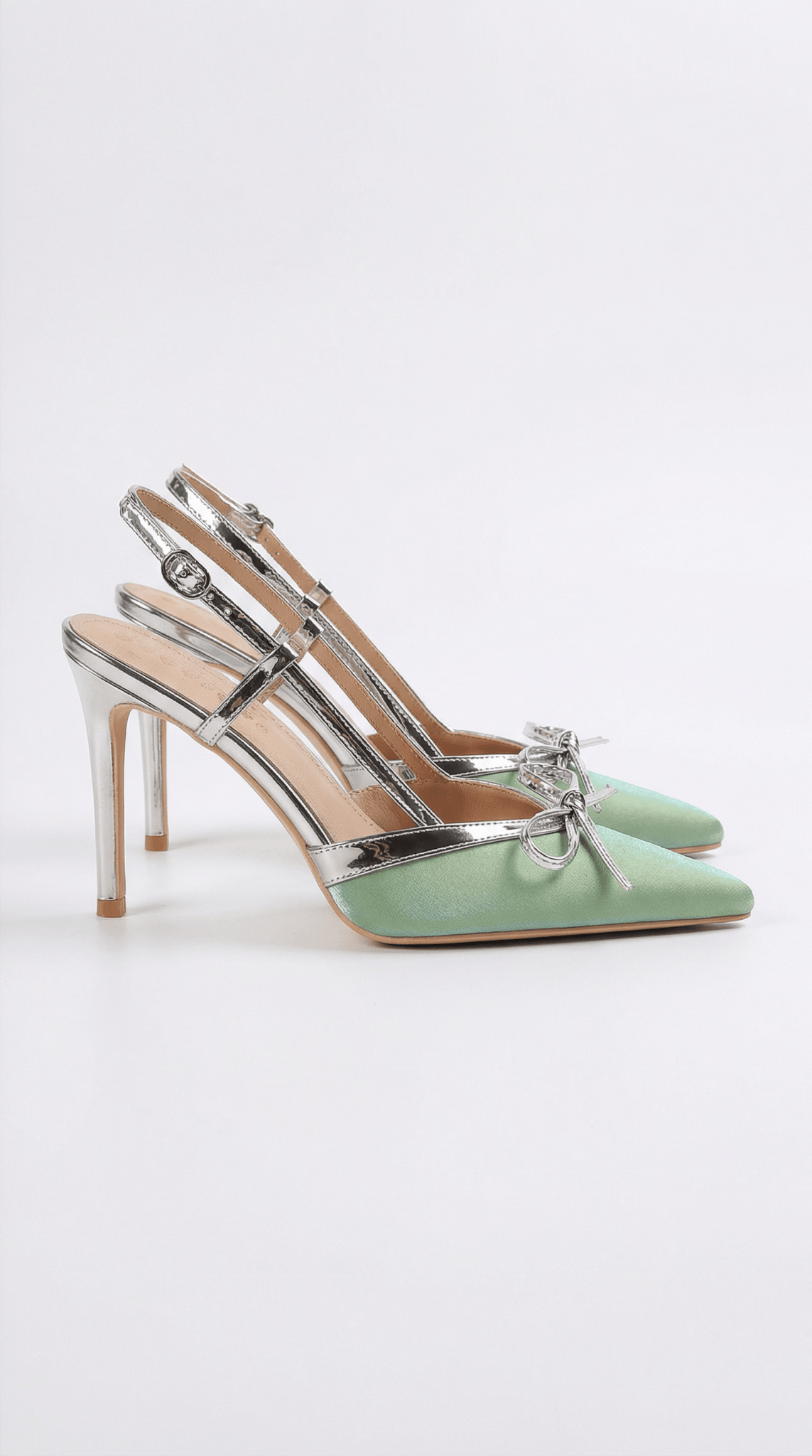 Women Court Heels Pointed Toe T Strap Bow Satin Finish - Evergreen Outfits - Women Heels