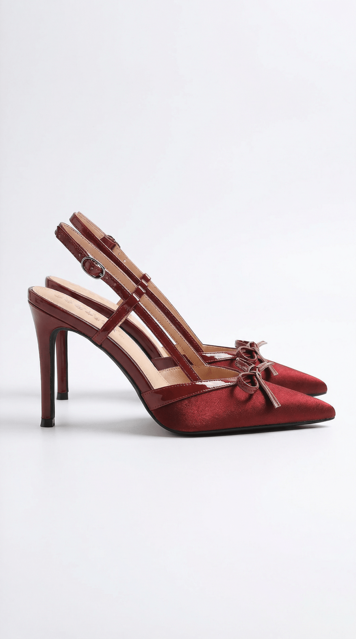 Women Court Heels Pointed Toe T Strap Bow Satin Finish - Evergreen Outfits - Women Heels