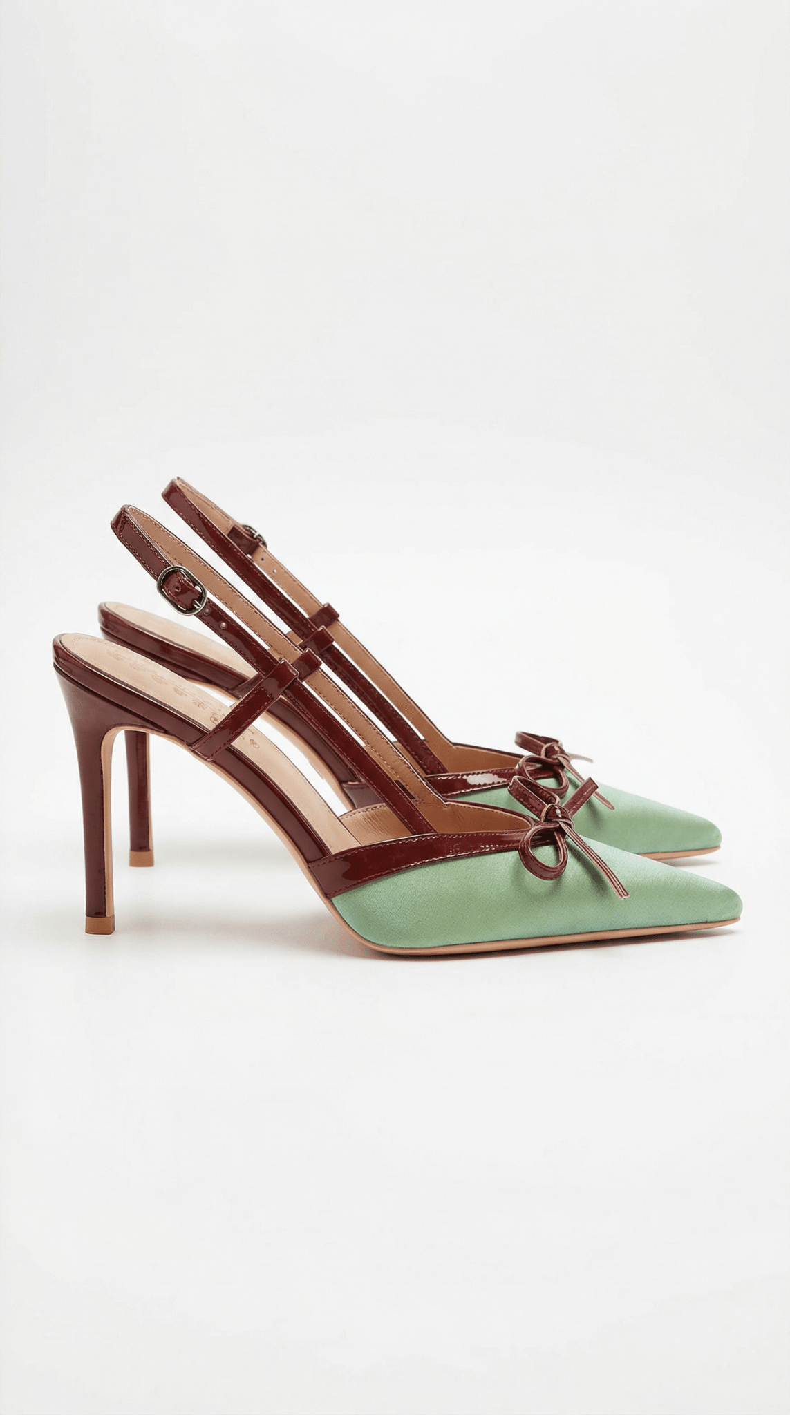 Women Court Heels Pointed Toe T Strap Bow Satin Finish - Evergreen Outfits - Women Heels