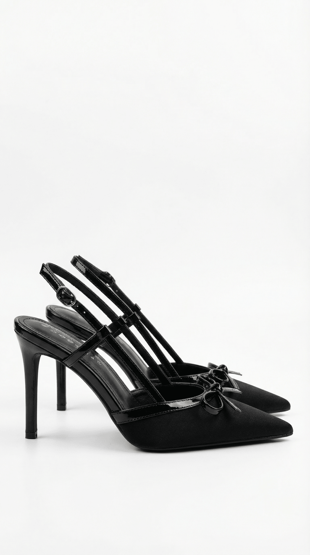 Women Court Heels Pointed Toe T Strap Bow Satin Finish - Evergreen Outfits - Women Heels