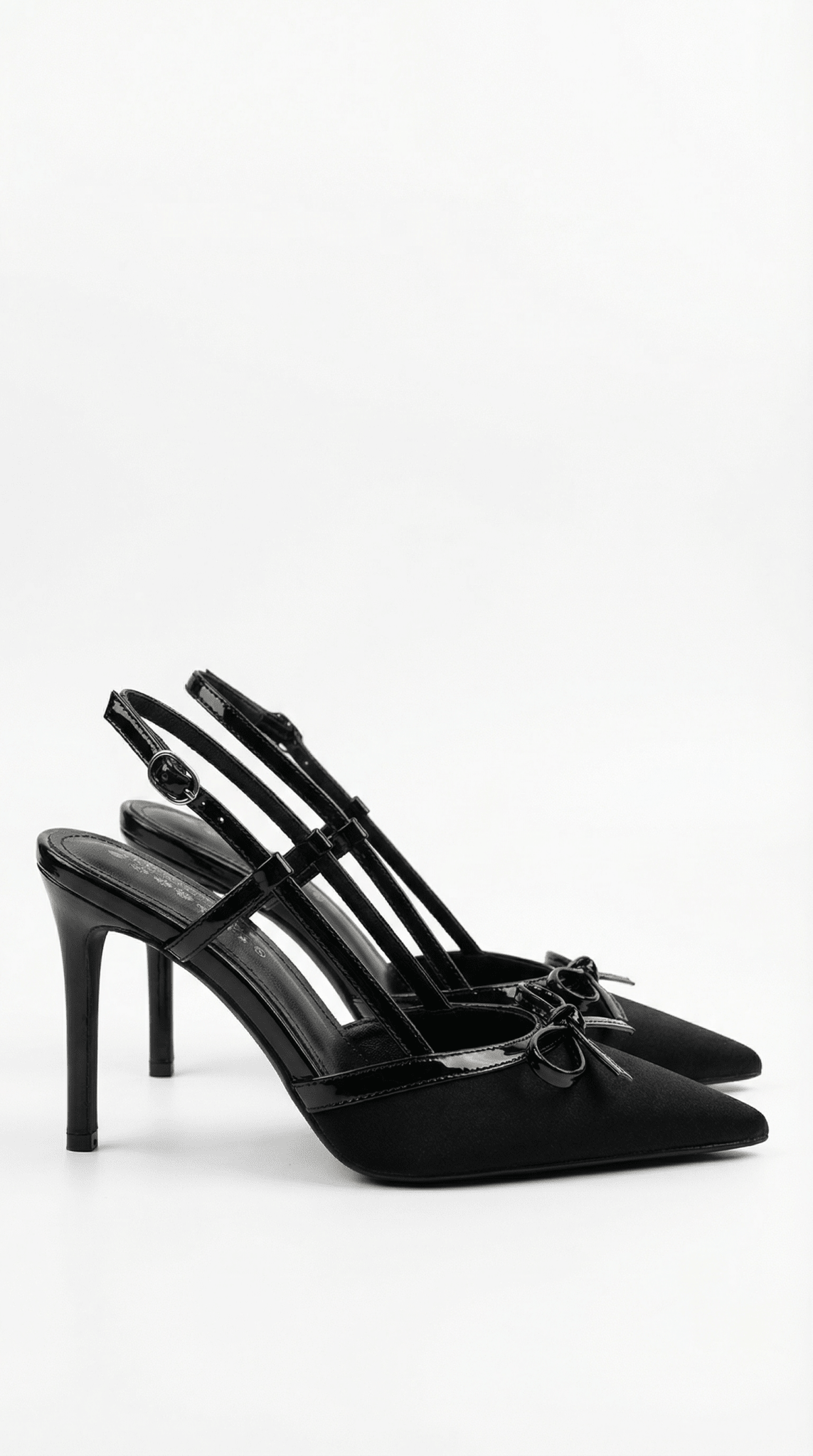 Women Court Heels Pointed Toe T Strap Bow Satin Finish - Evergreen Outfits - Women Heels