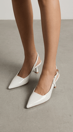 Women Court Heels Slingback Strap Pointed Toe Design - Evergreen Outfits - Women Heels
