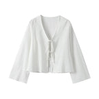 Women Crop Top Linen Cropped Front Tie Closure Design - Evergreen Outfits - Women Top