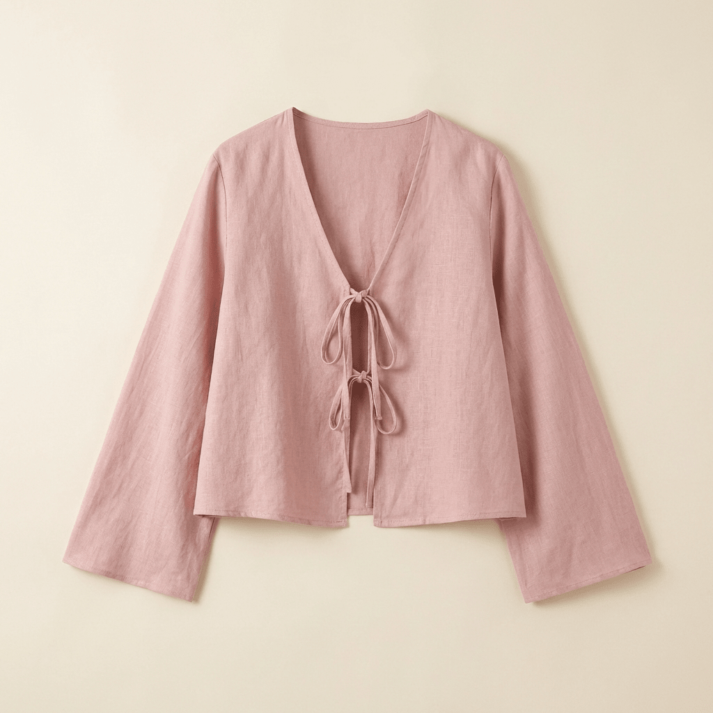 Women Crop Top Linen Cropped Front Tie Closure Design - Evergreen Outfits - Women Top