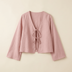 Women Crop Top Linen Cropped Front Tie Closure Design - Evergreen Outfits - Women Top