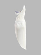 Women Cut - Out Dress One Shoulder Draped Satin Design - Evergreen Outfits - Women Midi Dress