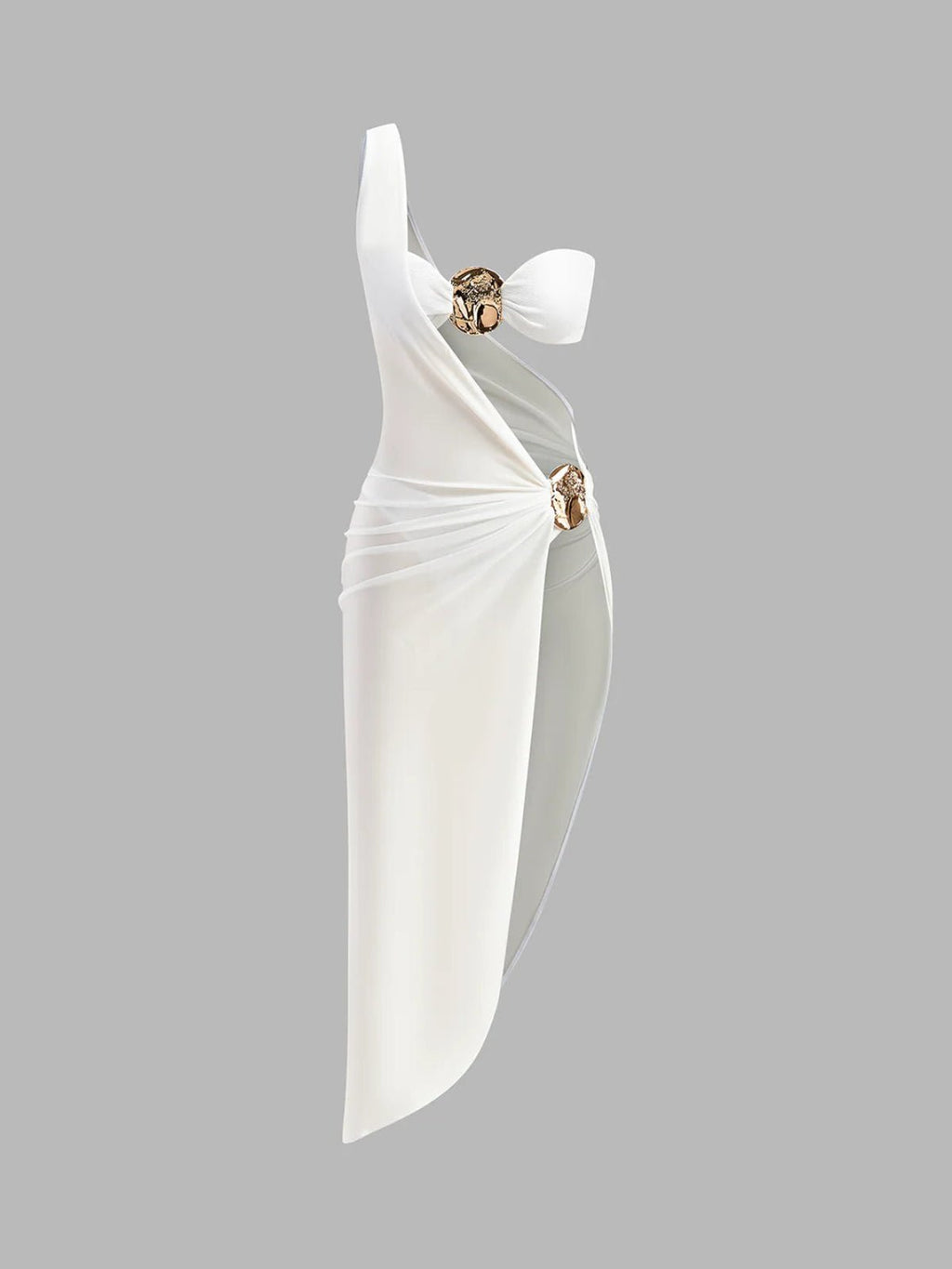 Women Cut - Out Dress One Shoulder Draped Satin Design - Evergreen Outfits - Women Midi Dress