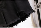 Women Denim Shorts High Waist Straight Leg Raw Hem - Evergreen Outfits - Women Shorts