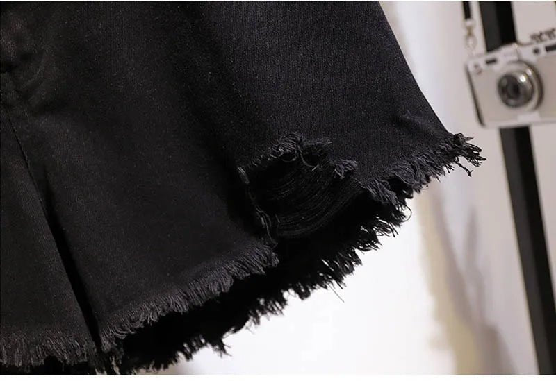 Women Denim Shorts High Waist Straight Leg Raw Hem - Evergreen Outfits - Women Shorts