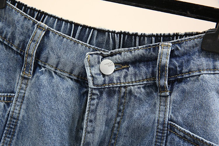 Women Denim Shorts Plus Size Straight Leg Relaxed Fit - Evergreen Outfits - Women Shorts