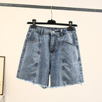Women Denim Shorts Plus Size Straight Leg Relaxed Fit - Evergreen Outfits - Women Shorts